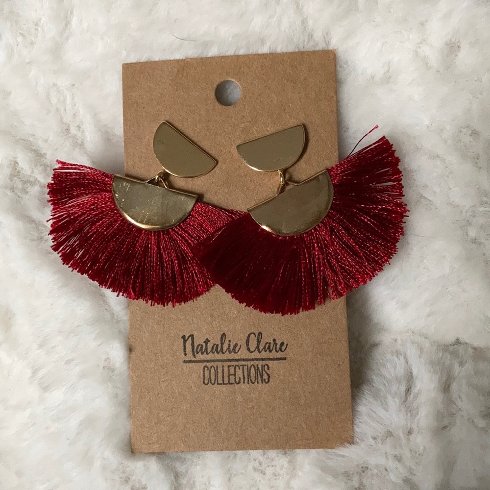 Brand new red fabric fan earrings